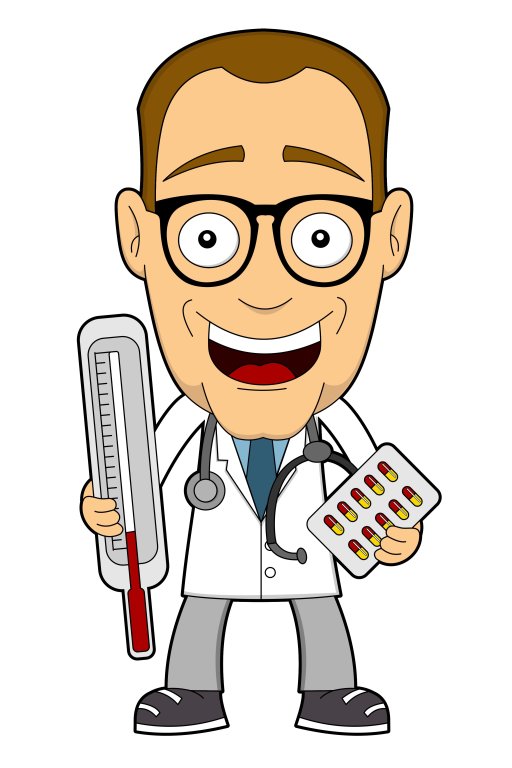 Arzt mit Fieberthermometer und Tabletten