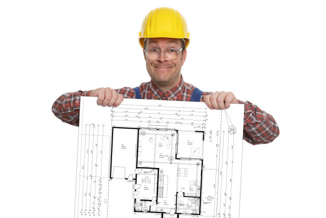 Bauarbeiter mit Bauplan