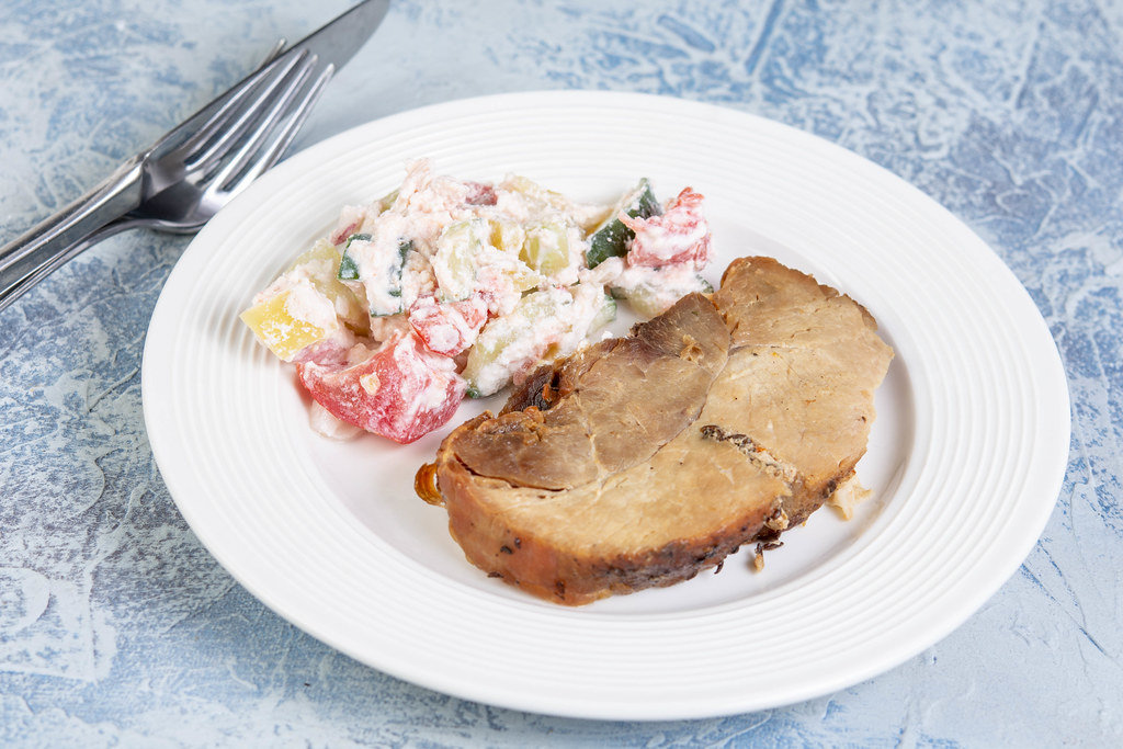 Baked Pork Chop with Serbian Sopska Salad