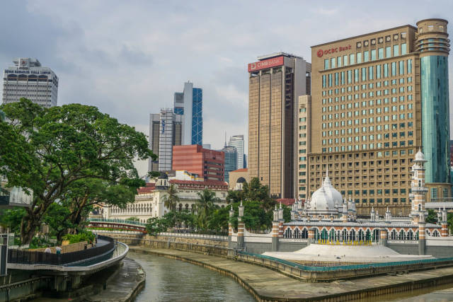 View of Masjid Jamek Mosque and Kolam Biru in Kuala Lumpur