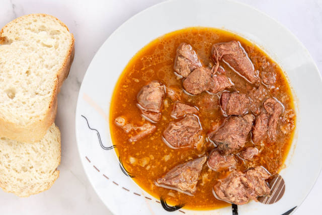 Top view of Goulash meal with Beef meat