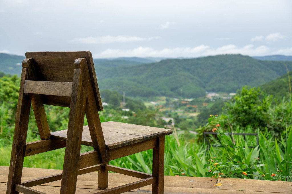 Wooden Chair with Mountain View in the Background