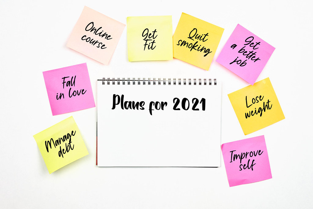 Plans for 2021 on notepad with copy space