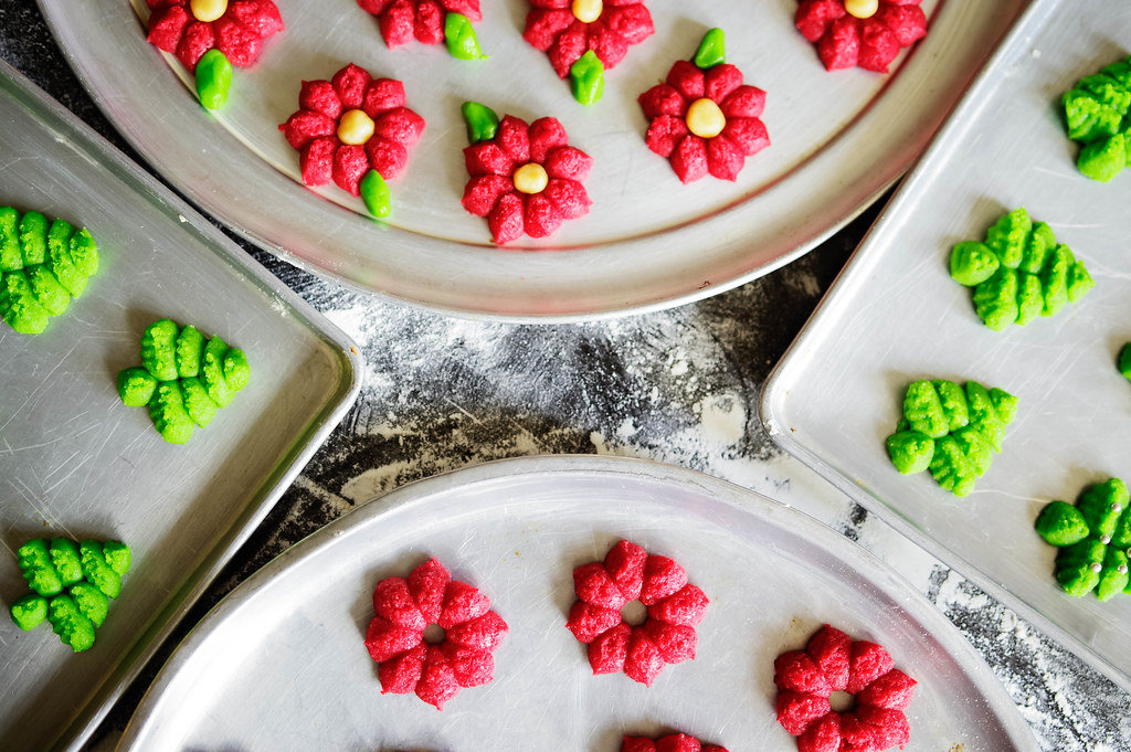 Christmas cookies in baking sheets