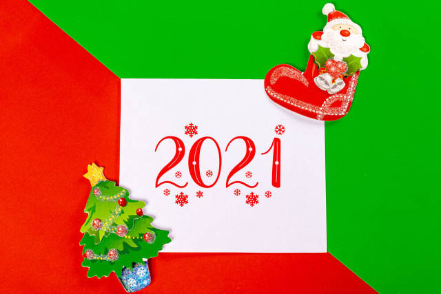 Background for winter holidays with the inscription 2021