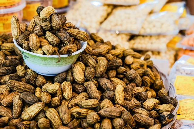 Close up shot of roasted peanuts