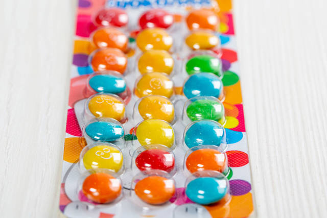 Colorful childrens candy in a blister