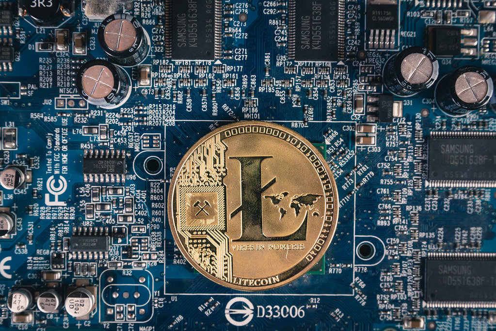 Litecoin on a computer mother board