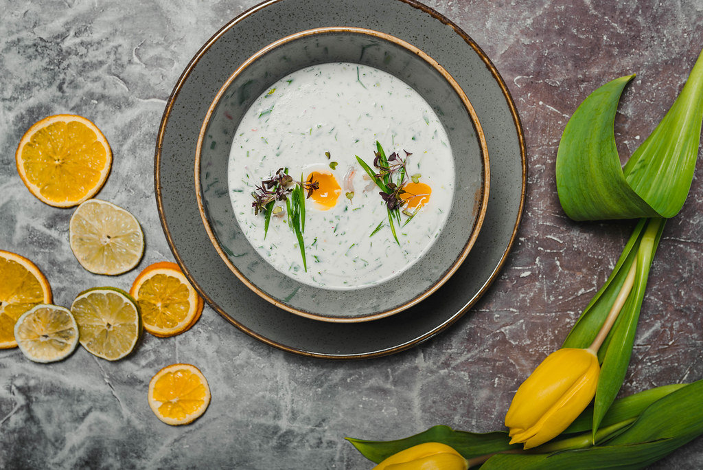 Okroshka - Traditional Russian Cold Soup With Fresh Cucumber, Boiled Eggs And Dill