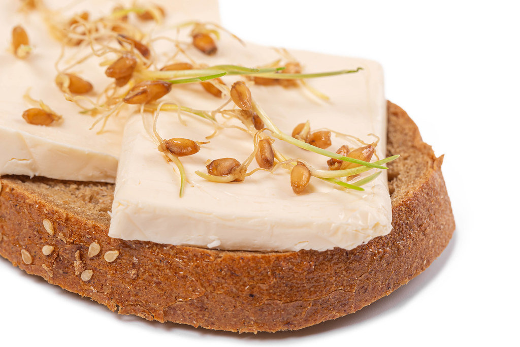 Close-up of a sandwich with sprouted wheat grain