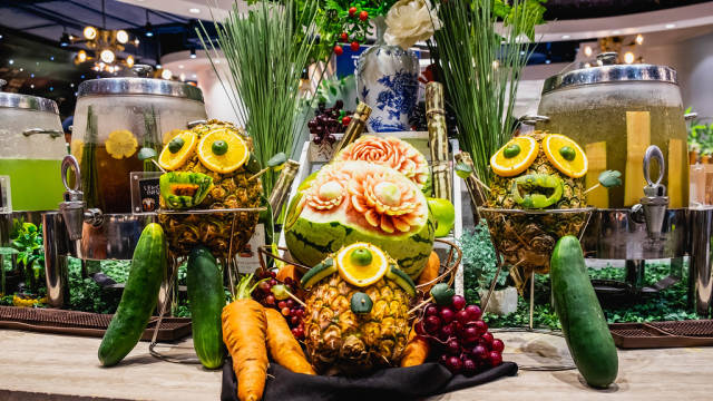 Fruit carving and sculptures on display