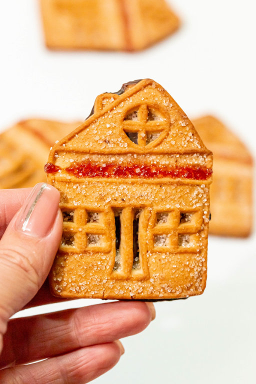 Closeup of the cookie house in the hand