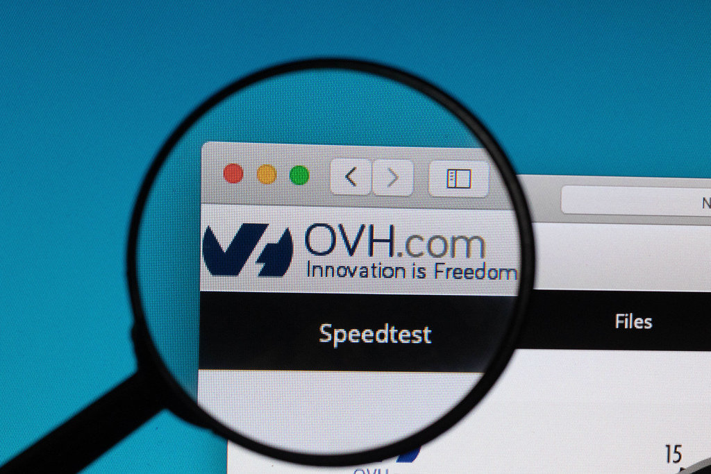 OVH.com logo under magnifying glass