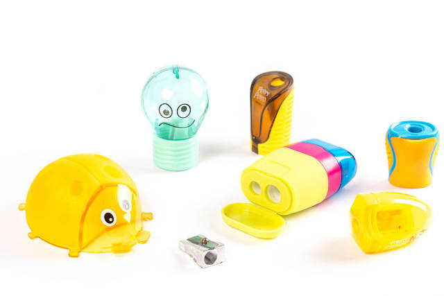 Set of different childrens sharpeners on a white background