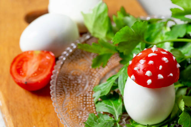 Stuffed eggs in the form of mushrooms