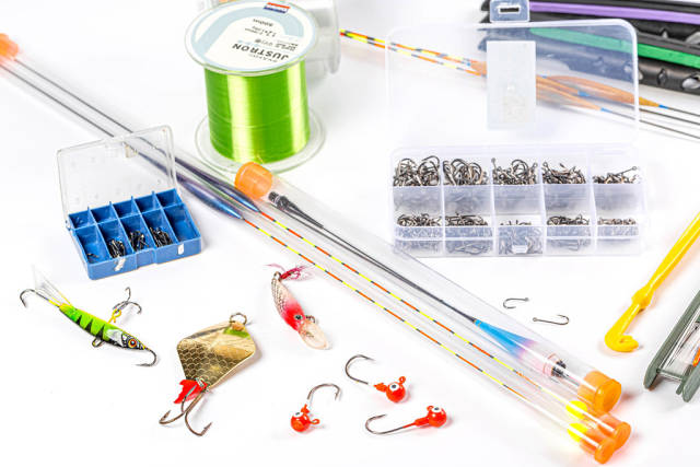 Set with fishing tackle and lures