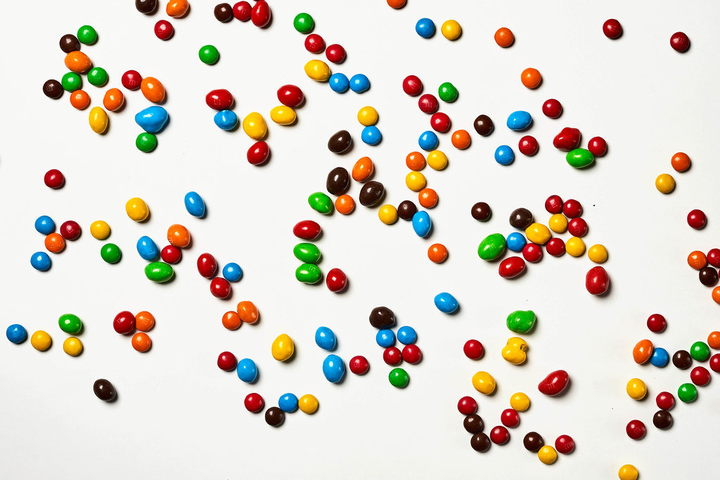 Colorful M&MS sweet chocolates background