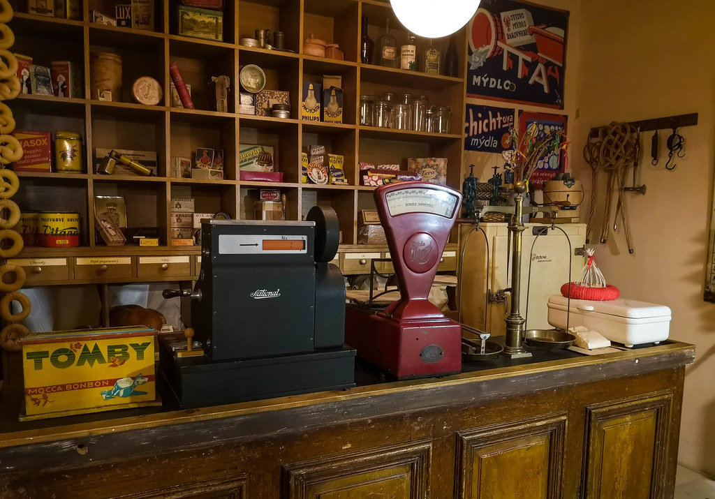 Antique cash register in old shop