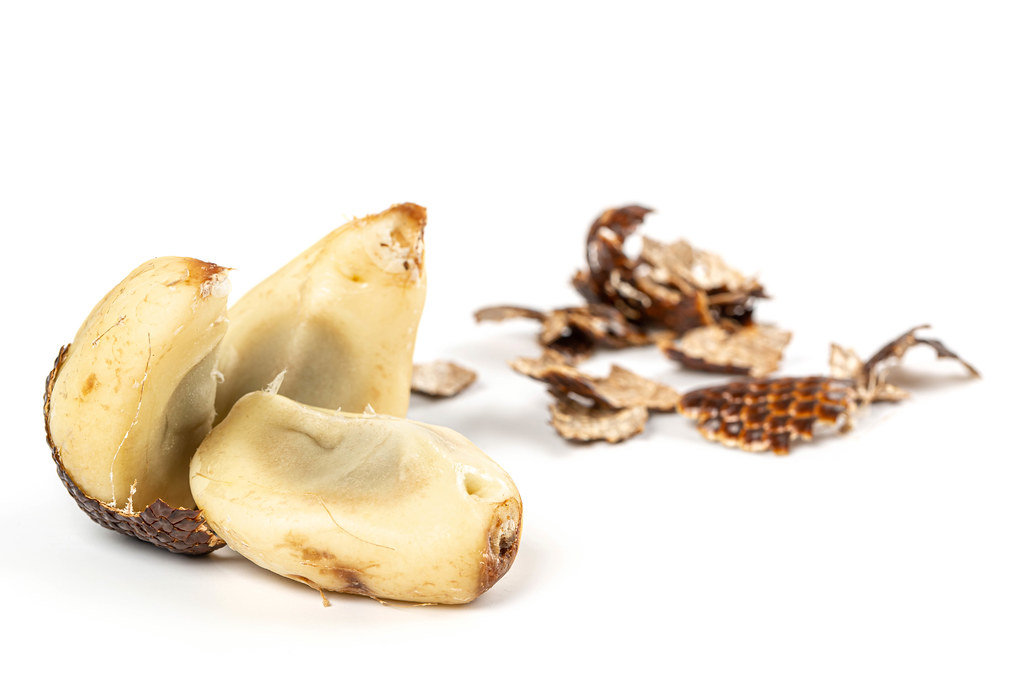 Close-up, fresh peeled snake fruit