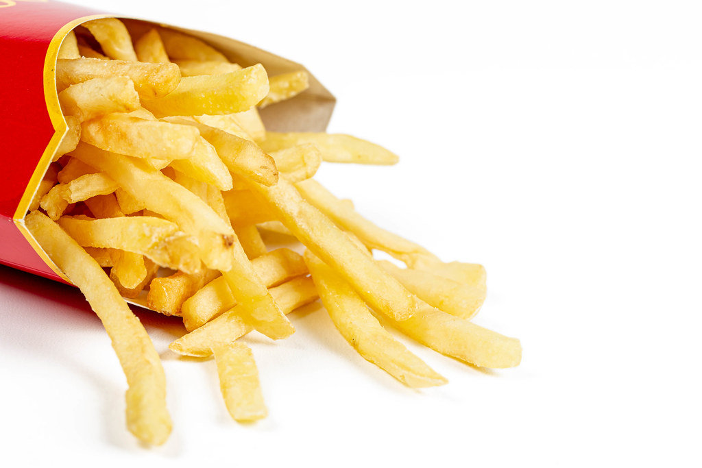 French fries on white, close up