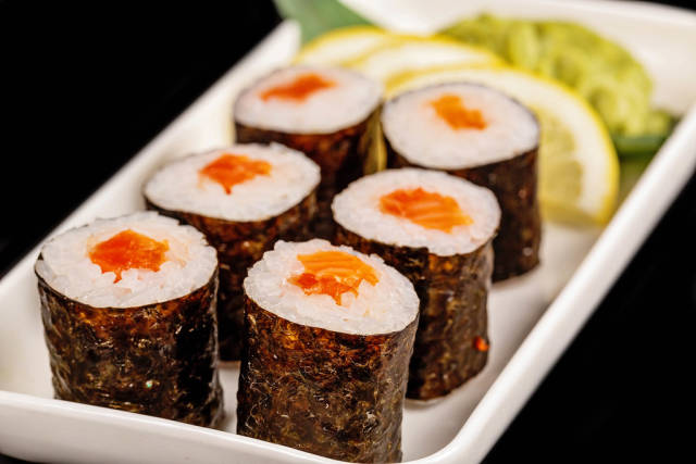 Set of Maki rolls with salmon, close-up