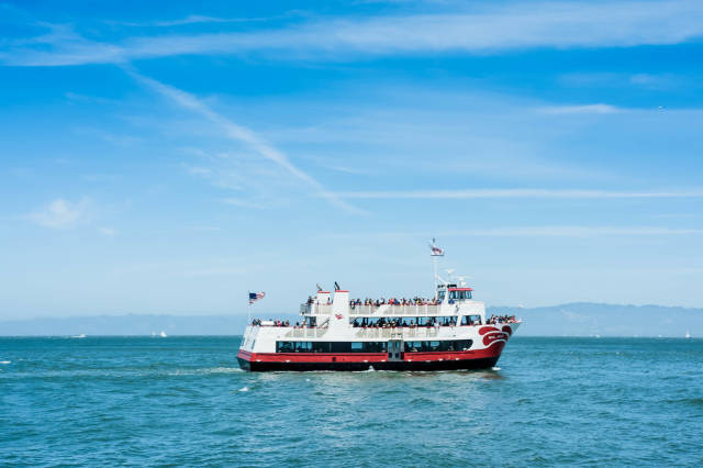 Red and white ferry