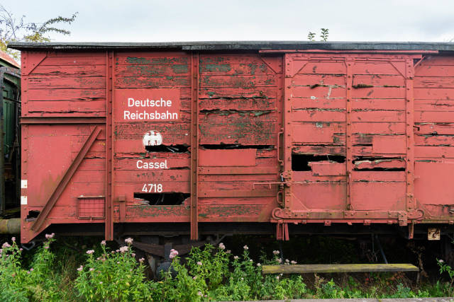 Old wooden red freight car of German railways