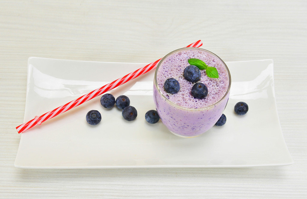 Milk cocktail with blueberries