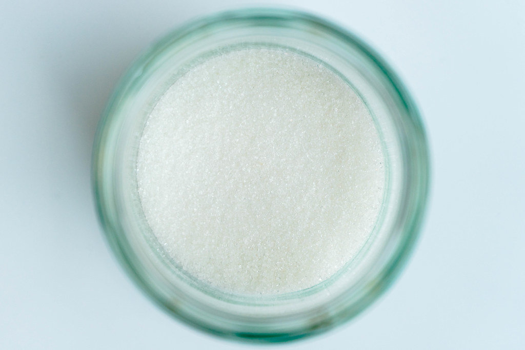High Angle View of the White Sugar in the Jar