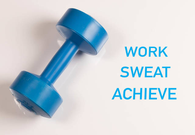Dumbbell with work sweat achieve text