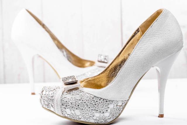 White wedding shoes with heels