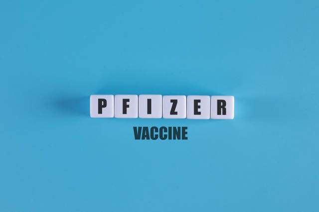 Pfizer vaccine text with white cubes