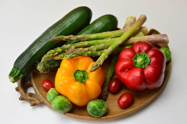 Peppers, brussels sprouts, zucchini, asparagus and cherry tomatoes