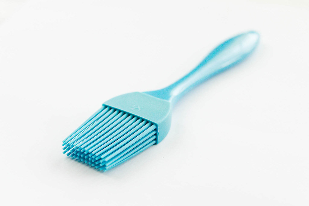 Blue cooking brushing tool, close up