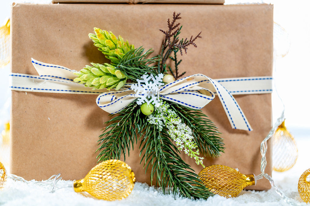 Christmas gift with glowing garland