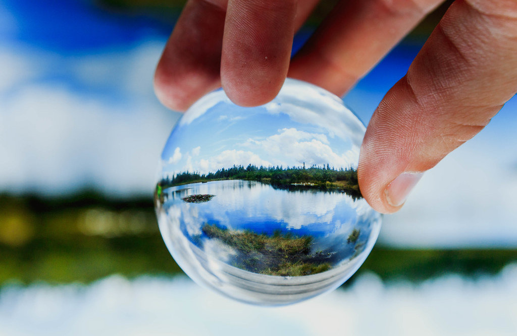 Lake reflected in glassball