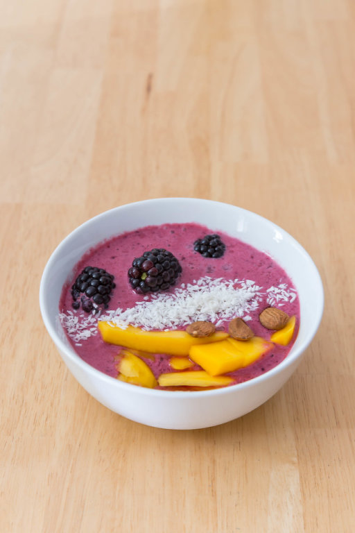 Acai Bowl with Mango, Almonds and desiccated coconut