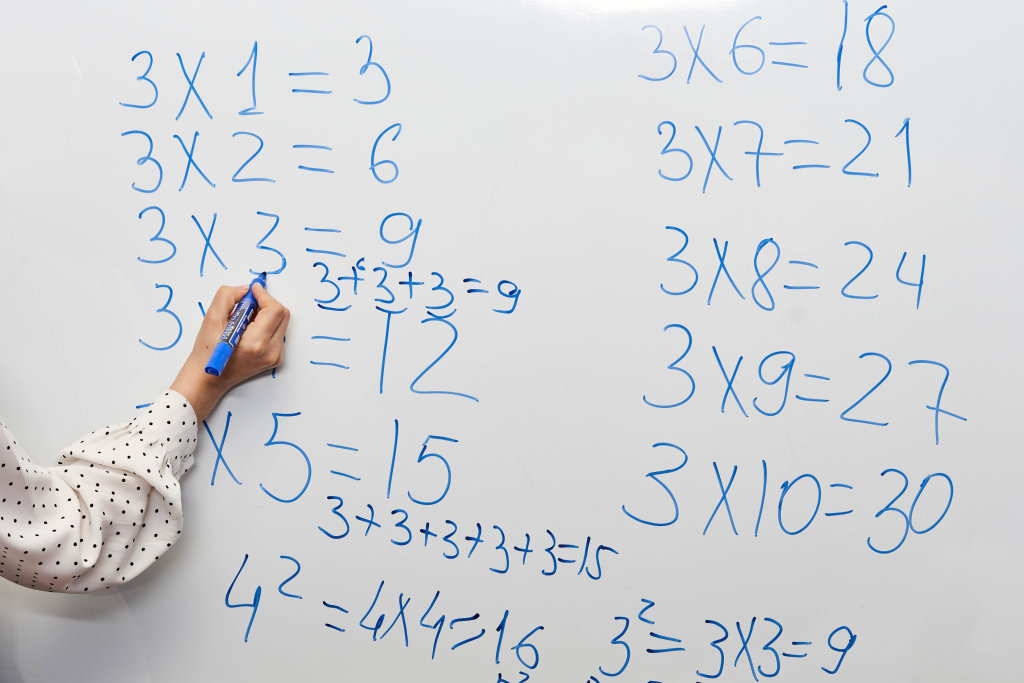 Math teacher teaching multiplication