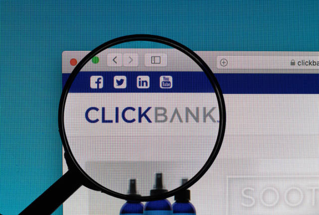 ClickBank logo under magnifying glass