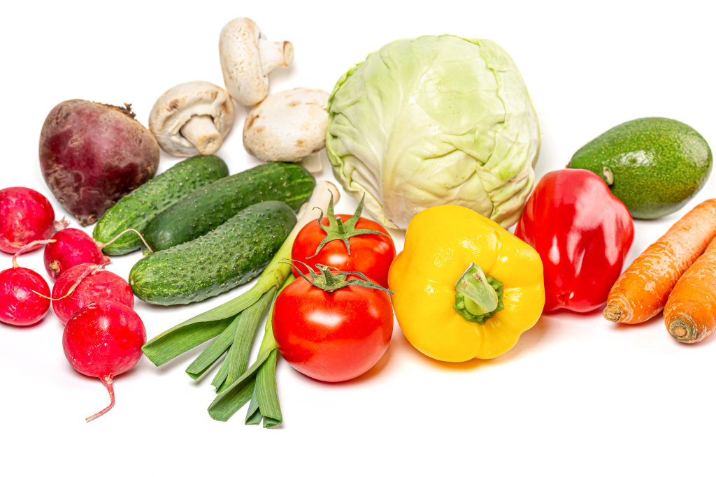Healthy food concept, fresh raw vegetables and mushrooms