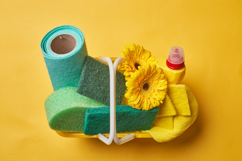 28. Spring cleaning concept with supplies