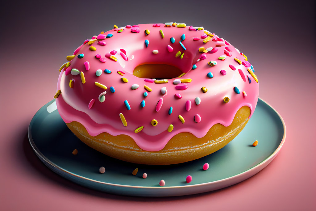 Donut mit pinker Glasur auf einem Teller