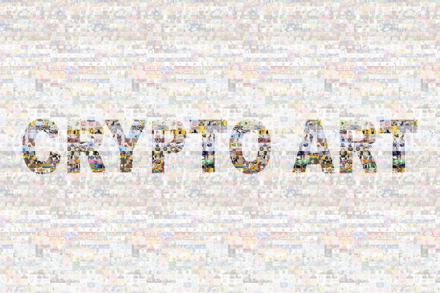 Collage art made of photos and with text - Crypto art