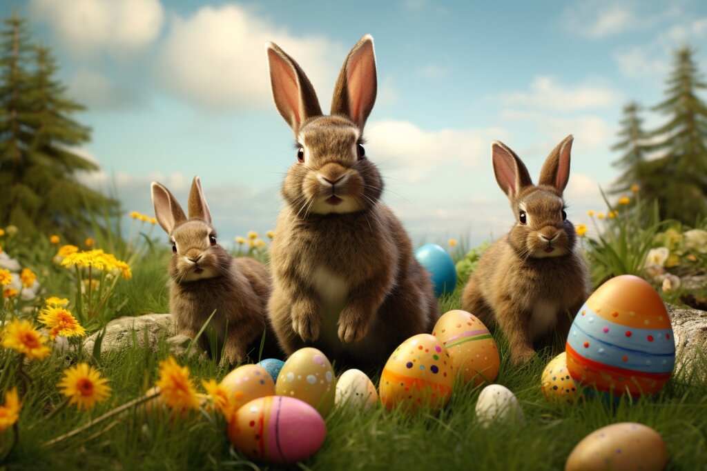 Hasen mit bunten Eiern