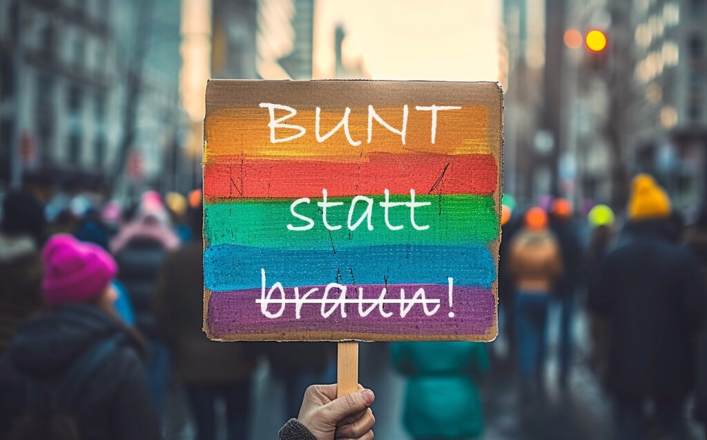 Bunt statt Braun Demoschild