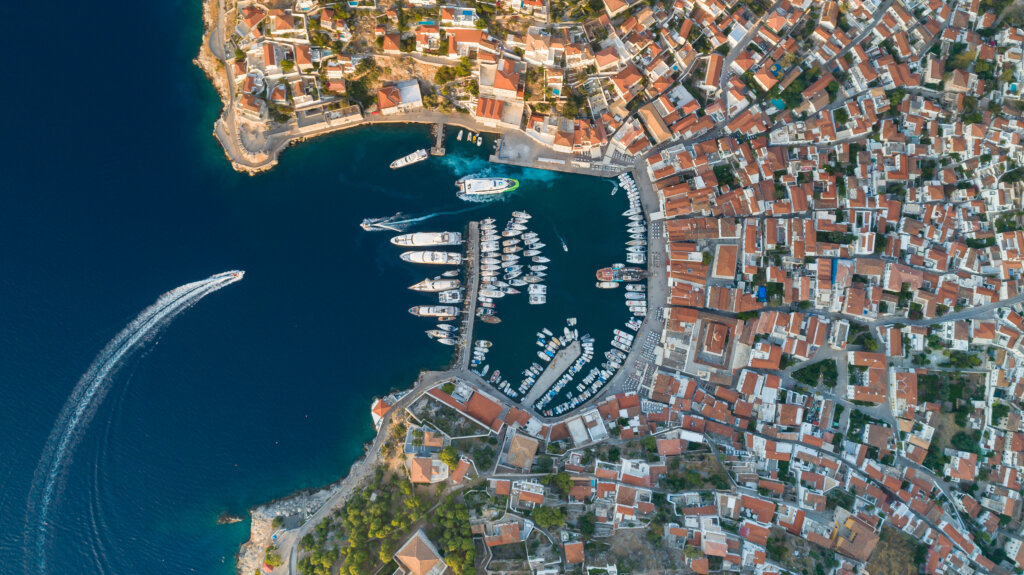 Aerial of Hydra Greece