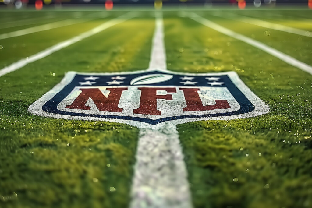 NFL-Logo auf dem Spielfeld – American Football Highlight
