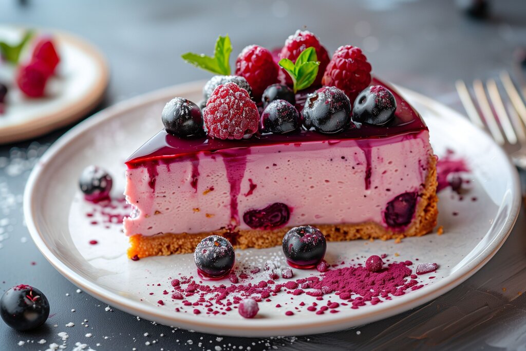 Pflanzenbasierter Käsekuchen mit Beerentopping