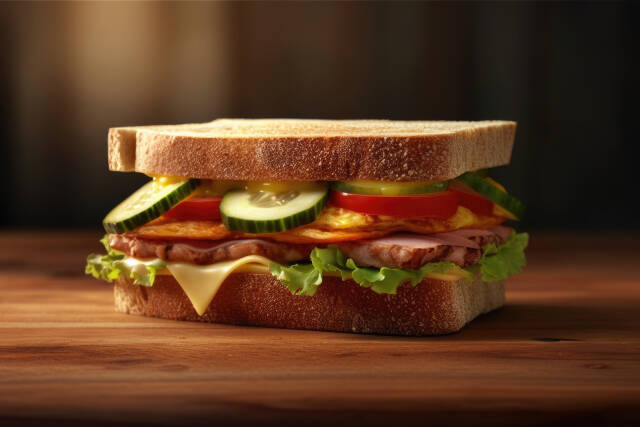 Club Sandwich auf Holztisch