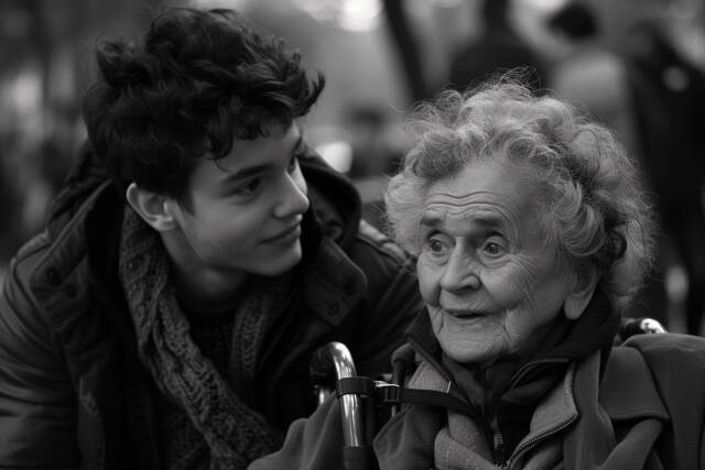 alte Frau mit Enkel